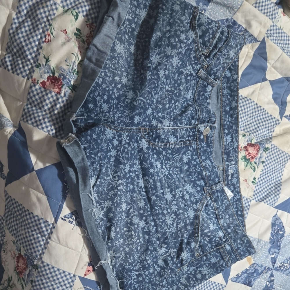Time and Tru Blue Floral Jean Shorts